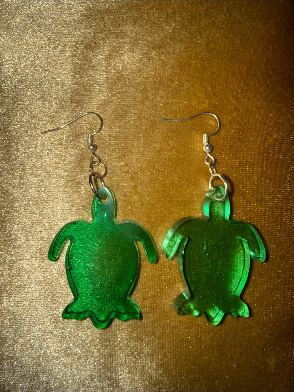 Green Turtle Dangle Earrings - Shimmering Acrylic Hook Style